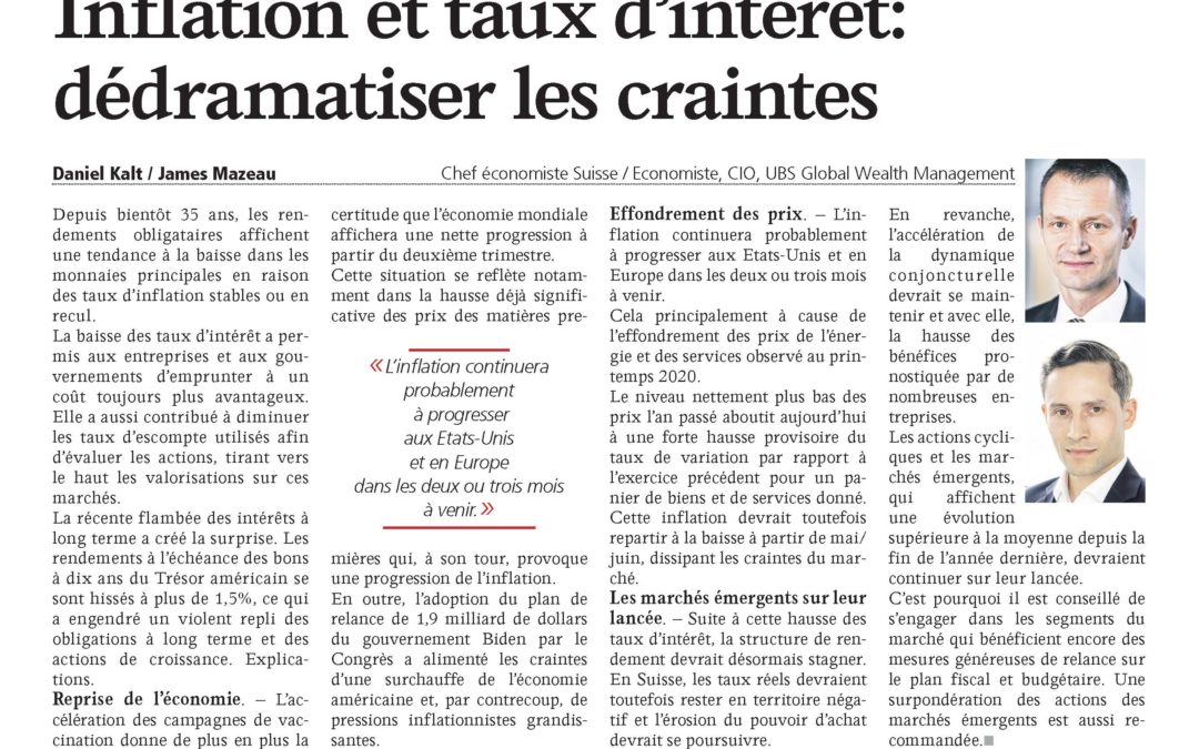 Inflation et taux d’intérêt: dédramatiser les craintes